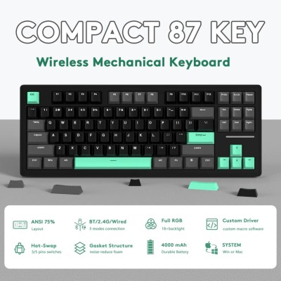 Bàn phím cơ XM87 3 modes Hotswap RGB (Gasket Mount) | Voke Gaming